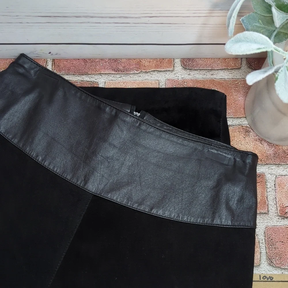 Vintage 80's Interim Black Suede Leather‎ Pencil Mini High Rise Skirt size 13